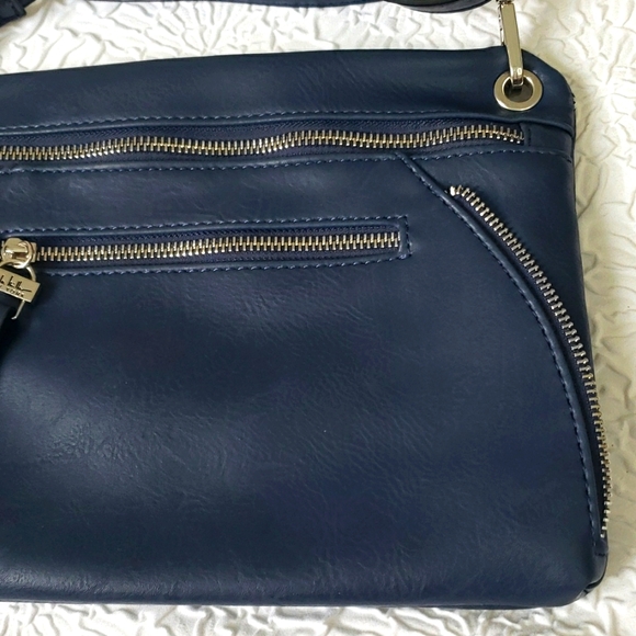 Nicole Miller Navy Faux Leather Crossbody Bag with adjustable strap. 11" x 8" - Picture 5 of 16